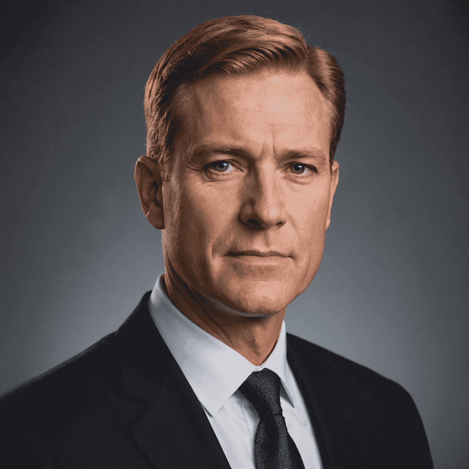 Headshot of John Smith, CEO of CoinServiceGolden, wearing a dark suit and tie, with a serious expression