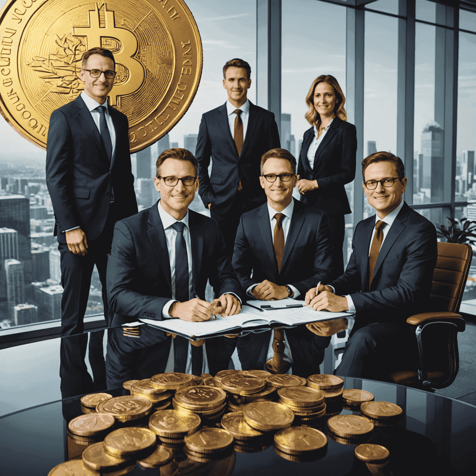 A team of financial consultants working together, representing CoinServiceGolden's expertise